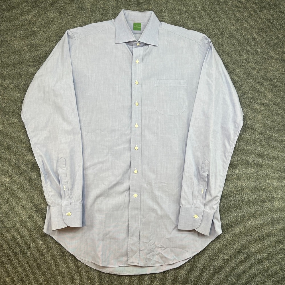 Sid Mashburn Dress Shirt Men 17 36 Blue Button Up Long Sleeve Cotton